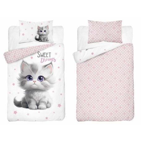 Pamut ágynemű huzat 90*120 cm - Cica rózsaszín