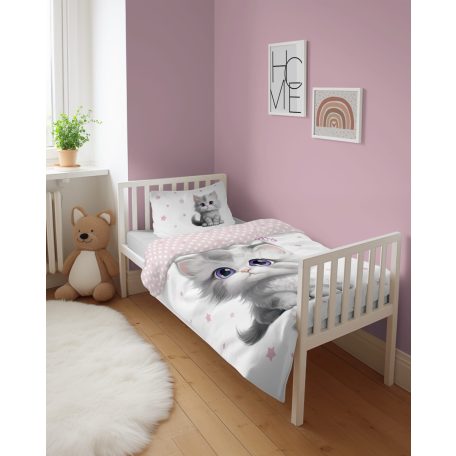 Pamut ágynemű huzat 90*120 cm - Cica rózsaszín