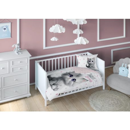 Pamut ágynemű huzat 90*120 cm - Cica rózsaszín