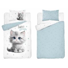 Pamut ágynemű huzat 100*135 cm - Cica kék
