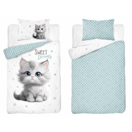 Pamut ágynemű huzat 100*135 cm - Cica kék