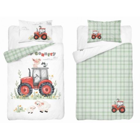 Pamut ágynemű huzat 100*135 cm - Piros traktor
