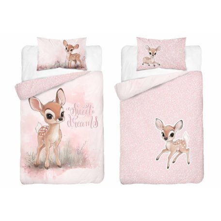 Pamut ágynemű huzat 90*120 cm - Őzike púderrózsaszín 