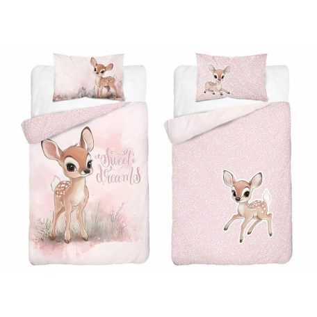 Pamut ágynemű huzat 90*120 cm - Őzike púderrózsaszín 