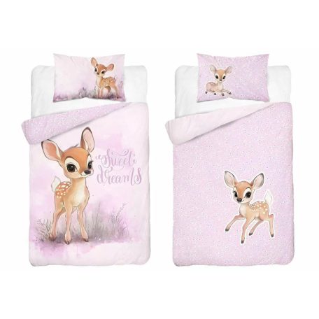 Pamut ágynemű huzat 100*135 cm - Őzike rózsaszín 