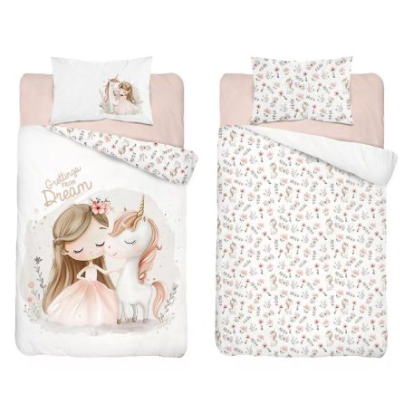 Pamut ágynemű huzat 90*120 cm - Egyszarvú púderrózsaszín