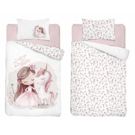 Pamut ágynemű huzat 90*120 cm - Egyszarvú rózsaszín