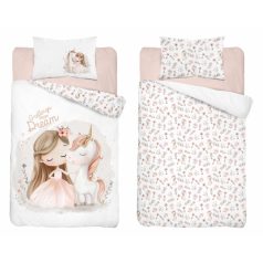   Pamut ágynemű huzat 100*135 cm - Egyszarvú púderrózsaszín