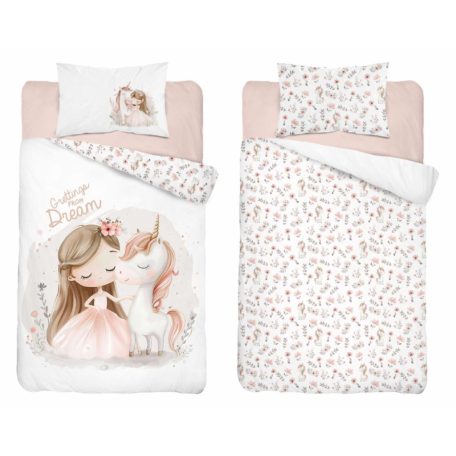 Pamut ágynemű huzat 100*135 cm - Egyszarvú púderrózsaszín