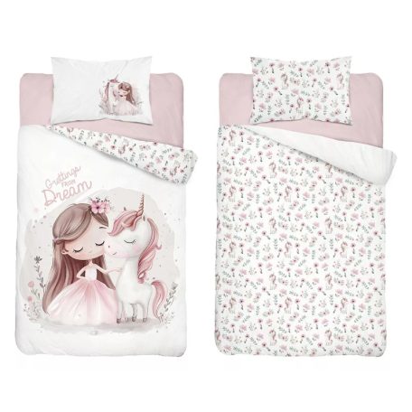 Pamut ágynemű huzat 100*135 cm - Egyszarvú rózsaszín