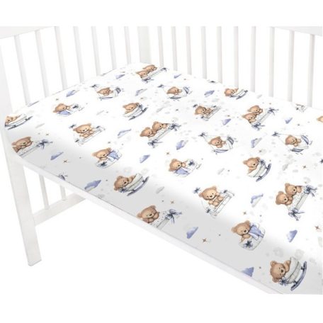 Baby Shop 60*120 cm pamut,gumis lepedő - Mackó álom kék