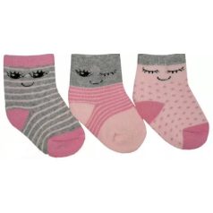 Yo! Baby frottír zokni 3-6 hó 3 db - szürke/rózsaszín
