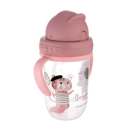 Canpol Cseppmentes szívószálas itatópohár nehezékkel 270 ml (6h+) - Cica