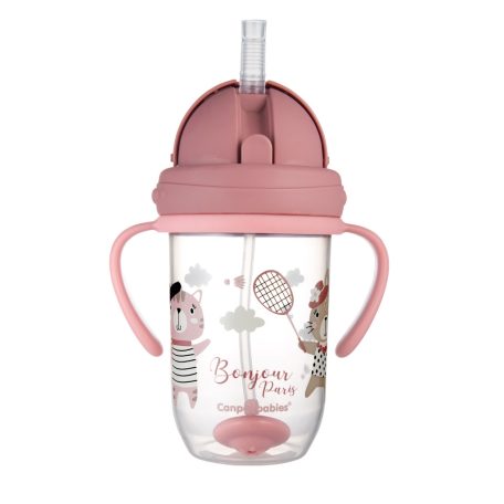 Canpol Cseppmentes szívószálas itatópohár nehezékkel 270 ml (6h+) - Cica