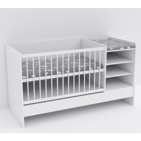 Baby Shop Basic – kombiágy (ágyneműtartó nélkül) bordázott fehér