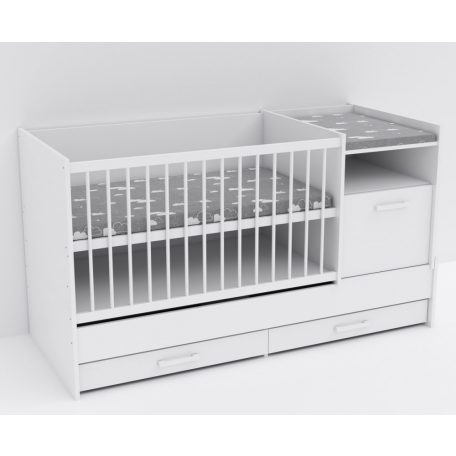 Baby Shop Basic – kombiágy (ágyneműtartóval) bordázott fehér