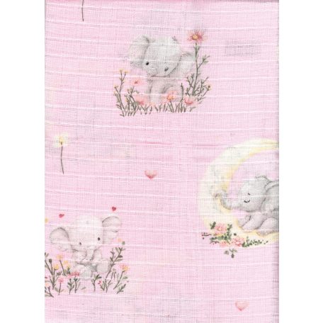 Mintás textil pelenka 1db-os - Kis elefánt rózsaszín 