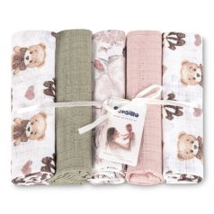   Sensillo 5  db-os színes,mintás textil pelenka - Teddy Pink