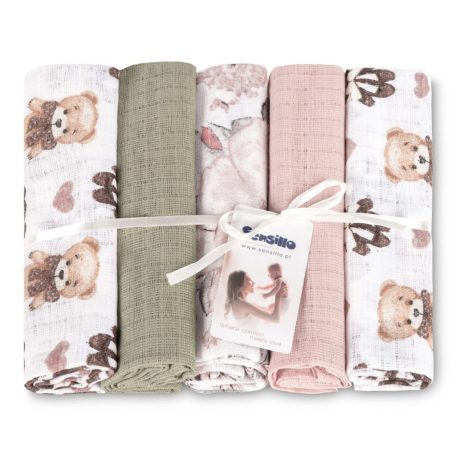 Sensillo 5  db-os színes,mintás textil pelenka - Teddy Pink