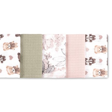 Sensillo 5  db-os színes,mintás textil pelenka - Teddy Pink