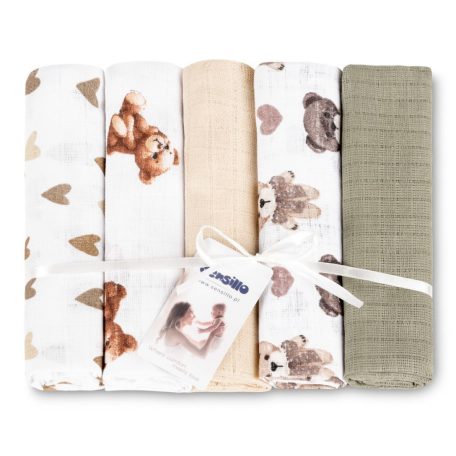 Sensillo 5  db-os színes,mintás textil pelenka - Teddy Beige