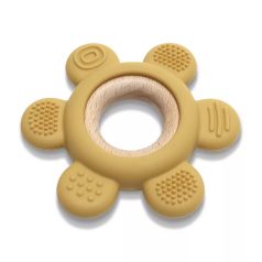 Lorelli Virág szilikon és bükkfa rágóka - Yellow 