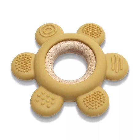 Lorelli Virág szilikon és bükkfa rágóka - Yellow 