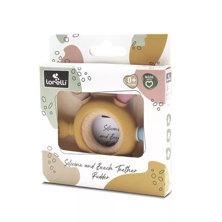 Lorelli Kormánykerék szilikon és bükkfa rágóka - Yellow 