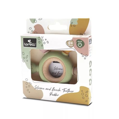 Lorelli Kormánykerék szilikon és bükkfa rágóka - Fresh Green 