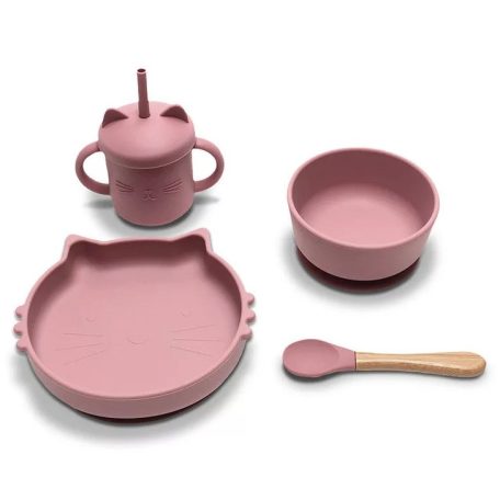 Lorelli Természetes szilikon 4 db-os étkészlet - Deep Pink 