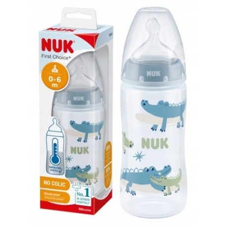 NUK First Choice Temperature Control cumisüveg 300 ml 0-6 m - Kék krokodilos 