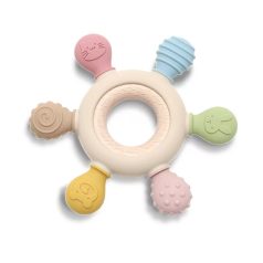   Lorelli Kormánykerék szilikon és bükkfa rágóka - Natural Beige