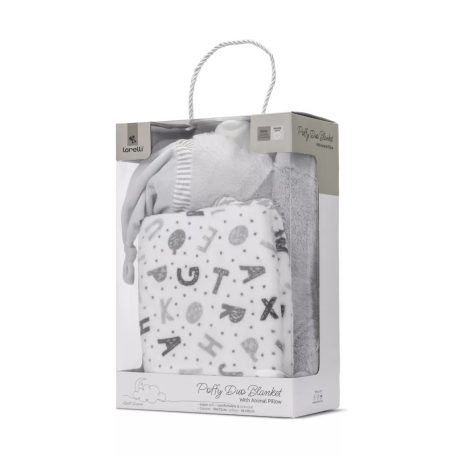 Lorelli Poffy Duo takaró 75x90 cm párnával 45x30 cm - White Grey Teddy Bear
