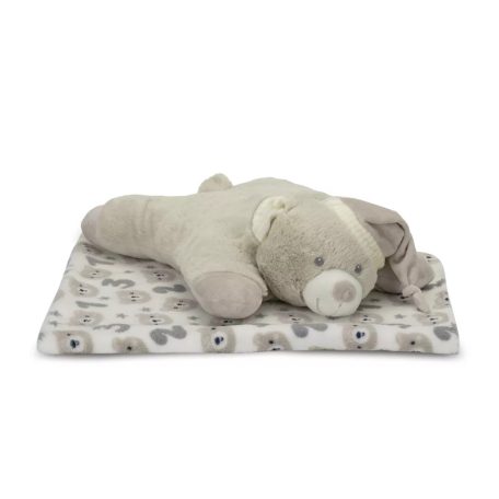 Lorelli Poffy Duo takaró 75x90 cm párnával 45x30 cm - White Beige Teddy Bear