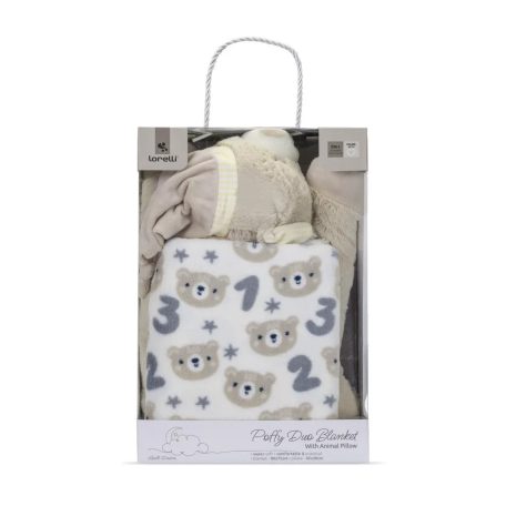 Lorelli Poffy Duo takaró 75x90 cm párnával 45x30 cm - White Beige Teddy Bear
