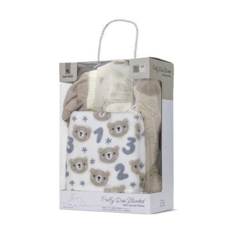 Lorelli Poffy Duo takaró 75x90 cm párnával 45x30 cm - White Beige Teddy Bear