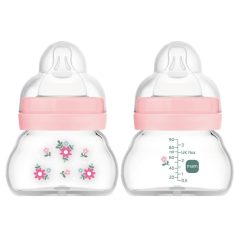   Mam  Feel Good 90ml  Premium üvegből készült cumisüveg Extra lassú átfolyás 0+ rózsaszín