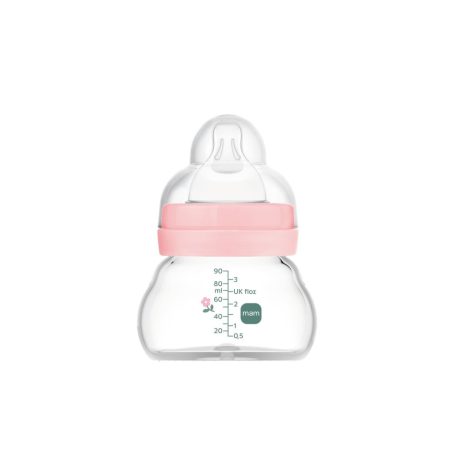 Mam  Feel Good 90ml  Premium üvegből készült cumisüveg Extra lassú átfolyás 0+ rózsaszín