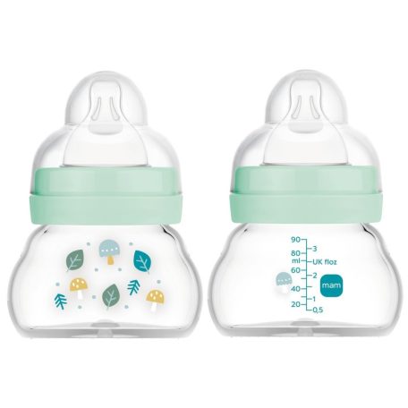 Mam  Feel Good 90ml  Premium üvegből készült cumisüveg Extra lassú átfolyás 0+ pasztell kék
