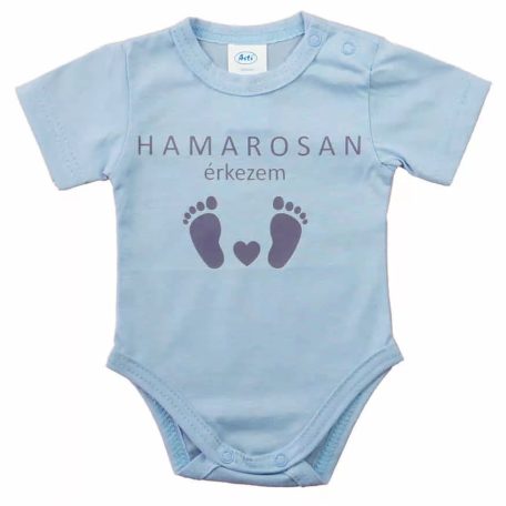 Rövid ujjú baba body - Hamarosan érkezem kék (56)