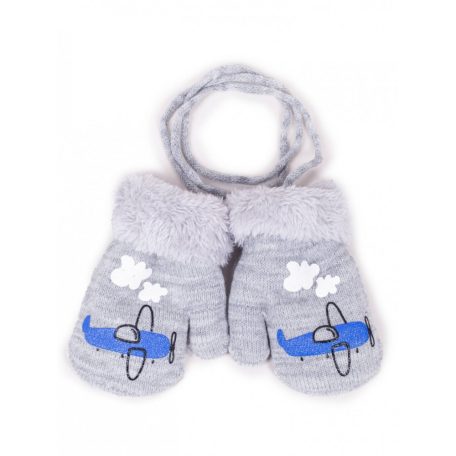 Yo! Bébi téli kesztyű 10 cm - Szürke repülőgép
