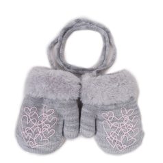   Yo!club téli kesztyű 12 cm - szürke/rózsaszín szívecskék