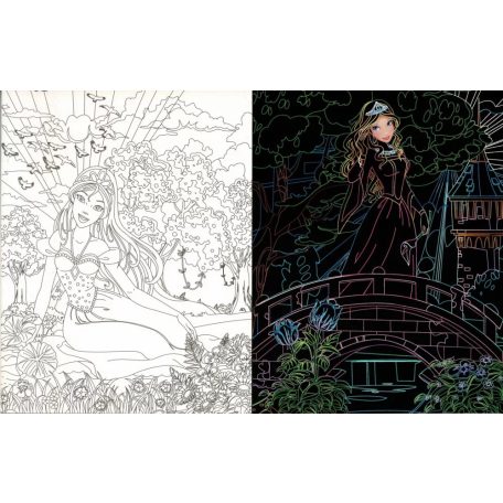 Rejtőzködő hercegnők - Kifestőfüzet kaparós és színezős oldalakkal 