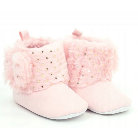 Yoclub babakocsi cipő 0-6 hó - rózsaszín/masnival, arany díszítéssel