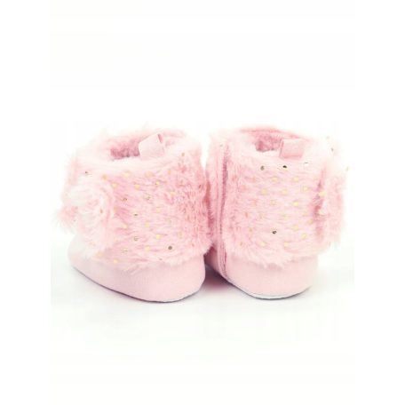 Yoclub babakocsi cipő 0-6 hó - rózsaszín/masnival, arany díszítéssel