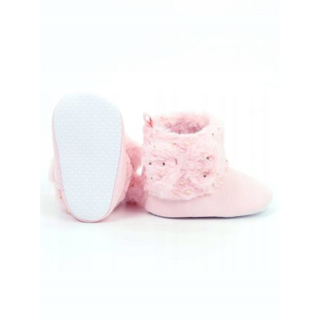 Yoclub babakocsi cipő 0-6 hó - rózsaszín/masnival, arany díszítéssel