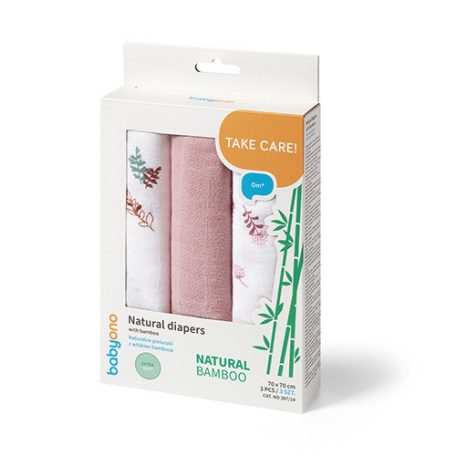 BabyOno 3 db-os színes,mintás bambusz textilpelenka - rózsaszín 