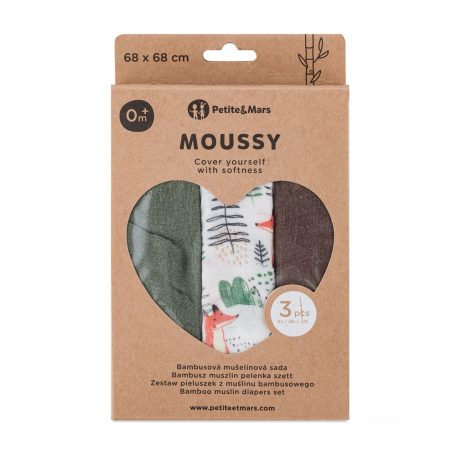 Bambusz muszlin 3db-os pelenka 68 x 68 cm - Moussy Forest Fox 
