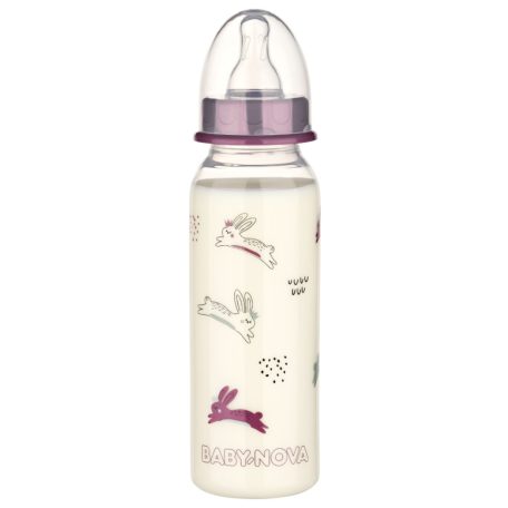 Baby-Nova cumisüveg 240 ml szilikon cumival M-es - nyuszi 