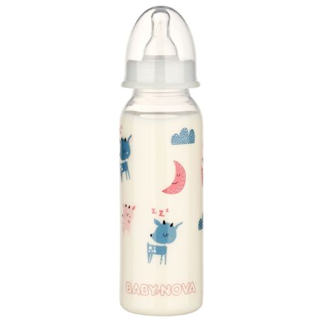 Baby-Nova éjszakai cumisüveg M-es szilikon cumival 240 ml - őzike 